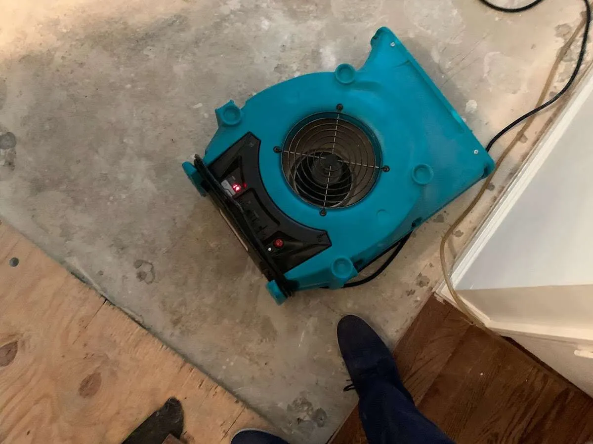 Air mover drying subfloor during Commercial Water Damage Restoration in Pearl City